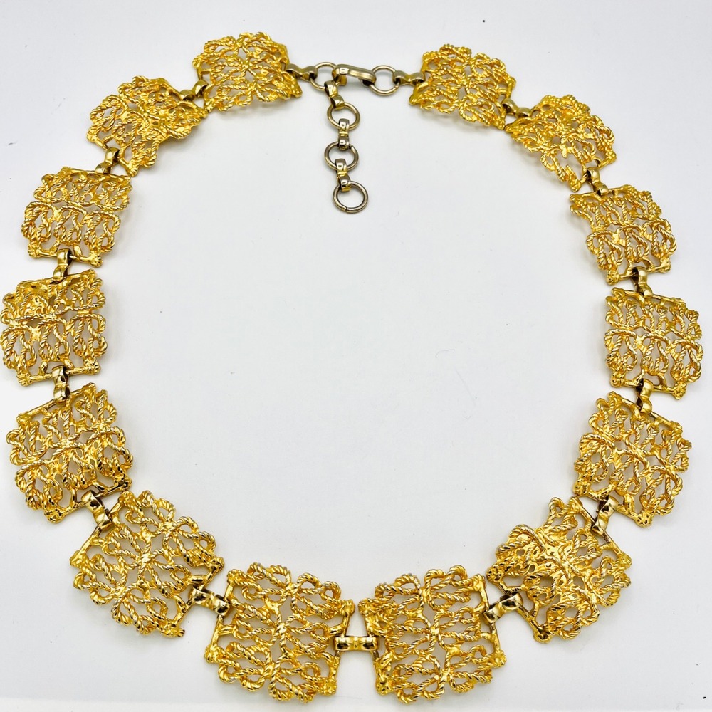 Vintage Gold Metal Lattice Square Link Chain Belt XS Adjustable Hook Closure